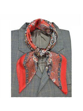 ✨Elegant Luxury Silky Square Scarf Satin Floral Print Red Orange Bandana Shawl